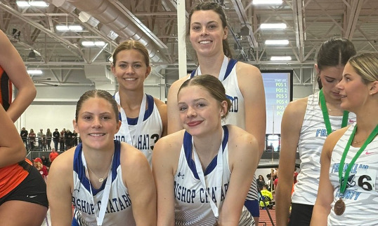 Girls 4 x 2 relay of Addison Duncan, Reese McKinney, Mary Kate Felts, Adeline Miller - 3rd in 2024 indoor state